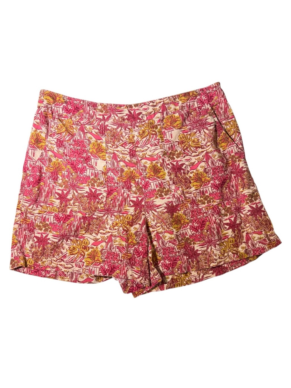 Joie Tropical Printed Linen Blend High Waisted Pull On Soft Shorts Flowy Size XL
